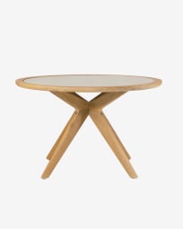 Στρογγυλό τραπέζι Julieta, τσιμέντο με όψη πέτρας και μασίφ ξύλο ακακίας, Ø120εκ