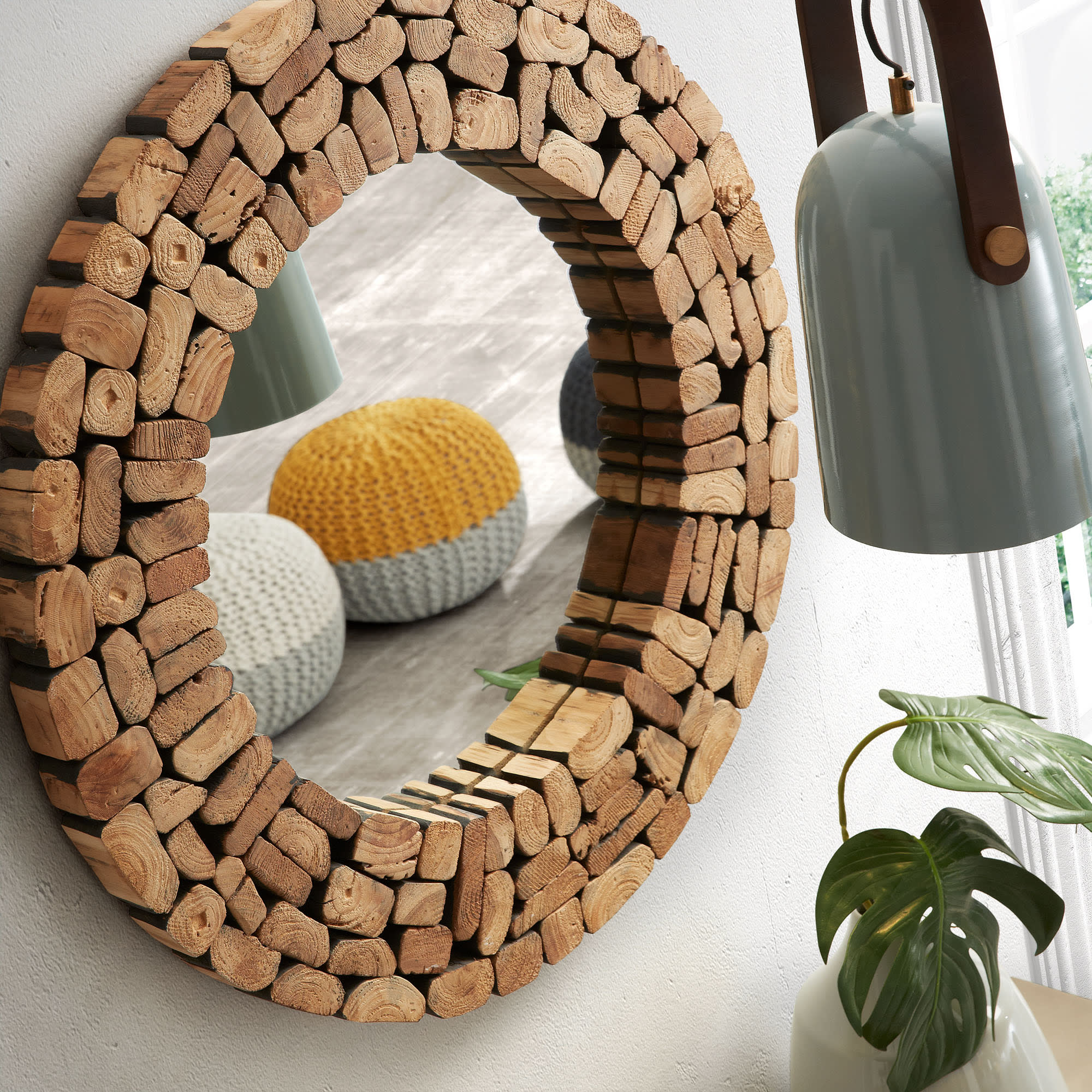 Espejo redondo Ena madera maciza teca Ø 79 cm | Kave Home