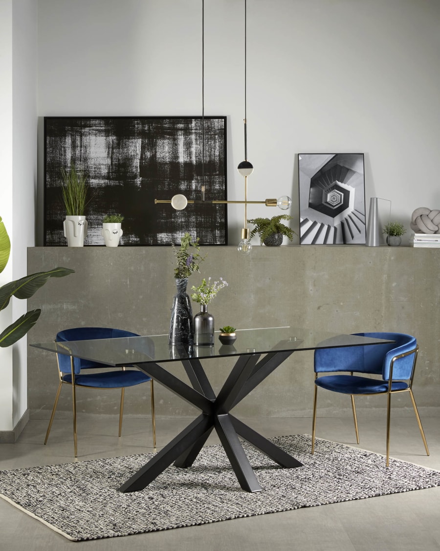 Argo Tisch aus Glas und Stahlbeine mit schwarzem Finish 200 x 100