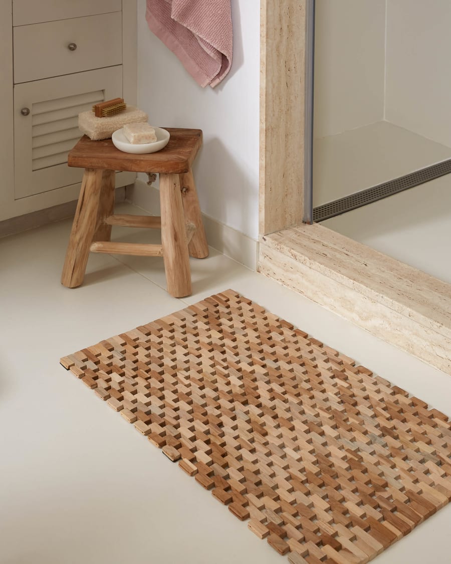 Compulsión Perfecto Fantasía Alfombra de baño Azuray de madera maciza de teca 40 x 60 cm | Kave Home