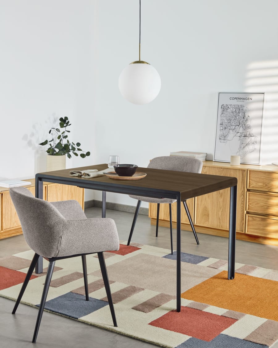 Nadyria ausziehbarer Tisch mit und x Kave Walnussfurnier Home Stahlbeinen 120 | 80 cm schwarzen (160)