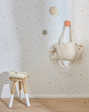 Miris wallpaper with polka dot and blue and mustard triangle print, 10 x 0.53 m, FSC MIX Credit