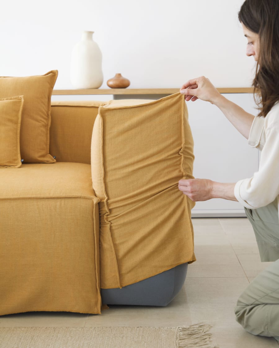 Fodera per divano Blok 2 posti con chaise longue sinistra in lino senape