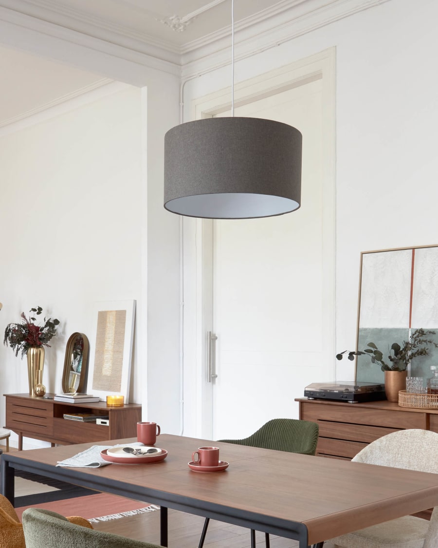 Zinloos Perioperatieve periode vat Lampenkap voor hanglamp Nazli klein van linnen met grijze afwerking Ø 50 cm  | Kave Home