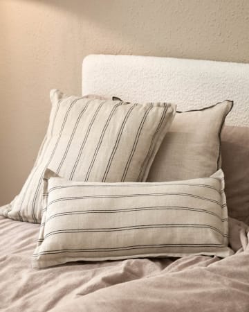 Emeli 100% linen cushion cover with black stripes 30 x 50 cm