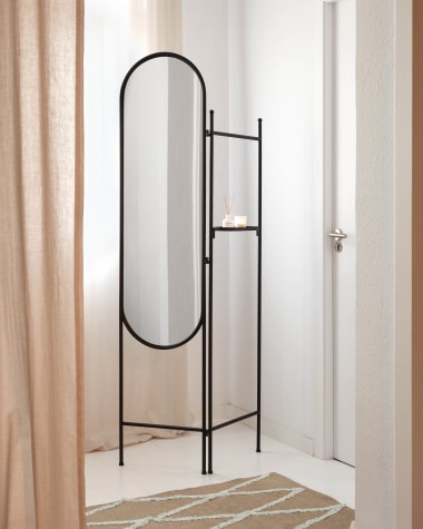 Biombo com espelho Vaniria metal preto 82 x 183 cm
