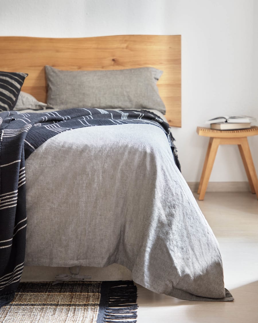 Eglant funda nórdica y almohada de algodón y lino gris 150 x 190 cm | Kave Home