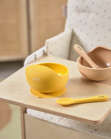 Epiphany spoon and suction bowl set in mustard silicone