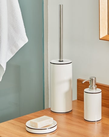 Arminda white ceramic toilet brush with black detail
