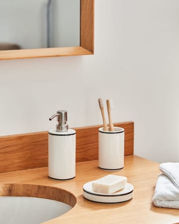 Arminda white ceramic toothbrush holder with black detail