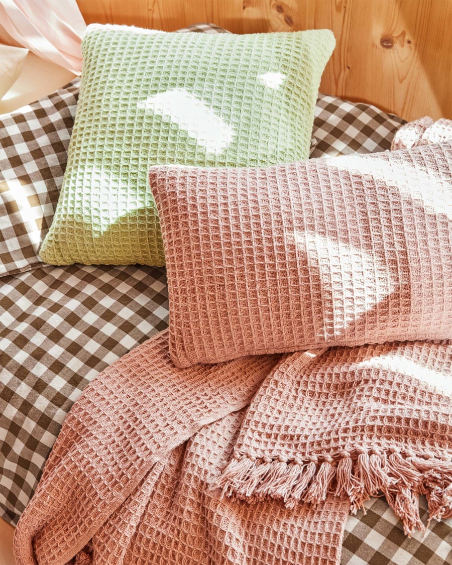 Set Yanil fundas nórdica almohada bajera 100% algodón cuadros rosa