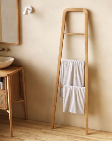 Uliana solid teak towel rail with natural finish 50 x 160 cm
