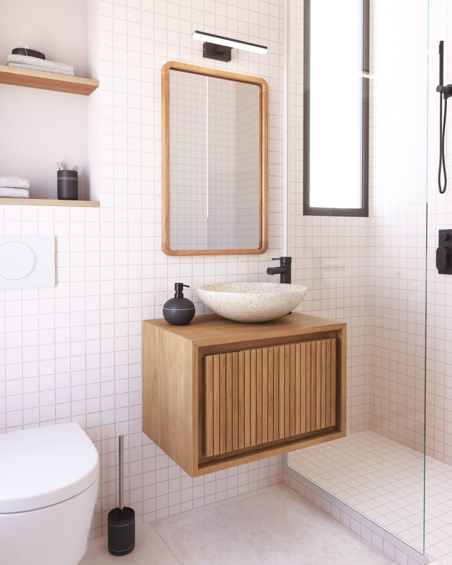 Mueble de baño Kenta de madera maciza de teca con acabado nogal 60