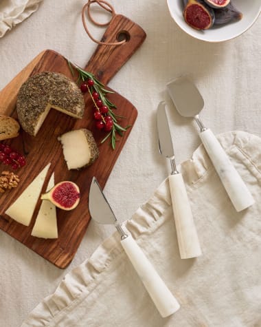 Bluma set of cheese knives in white marble