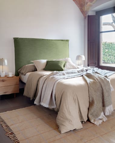 Tête de lit déhoussable Tanit en lin vert pour lit de 160 cm
