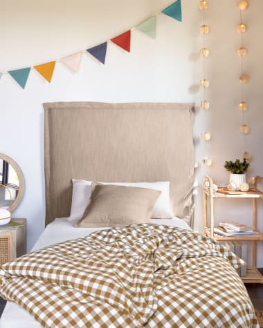 Tête de lit déhoussable Tanit en lin beige pour lit de 90 cm