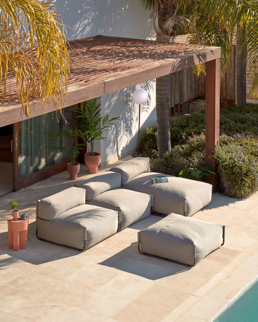 Pouf divano modulare 100% outdoor Square verde e alluminio nero 101 x 101  cm