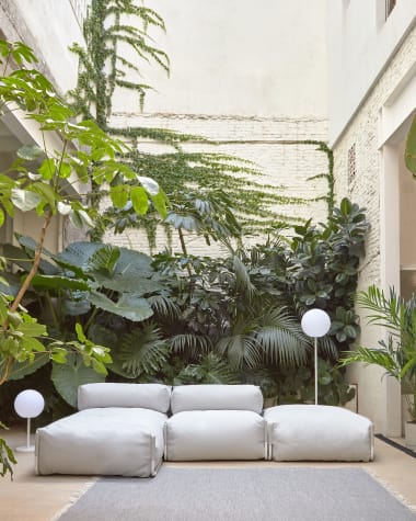 Pufa ogrodowa z szezlongiem / moduł sofy Square jasnoszary i białe aluminium 165x101 cm