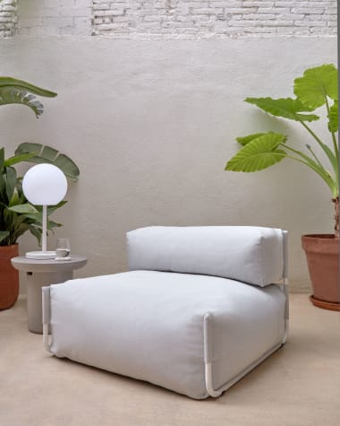 Square Puff Modularsofa 100% für draußen hellgrau und weißes Aluminium 101  x 101 cm | Kave Home
