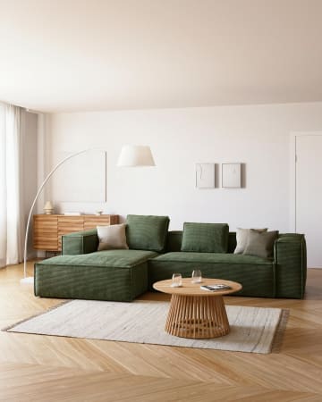 Blok 3 seater sofa with left side chaise longue in green wide-seam corduroy, 300 cm