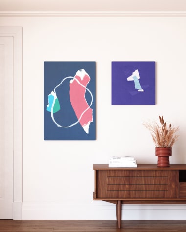 Toile abstrait Zoeli bleu et rouge 60 x 90 cm