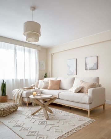 Sofa 3-osobowa Mihaela z lewym szezlongiem tapicerowana białym boucle 264 cm
