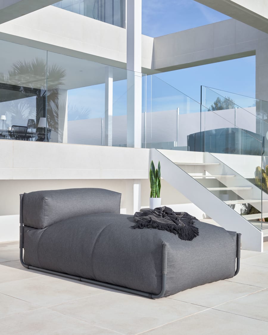 Pouf divano modulare longue outdoor Square grigio scuro e alluminio nero  165x101 cm