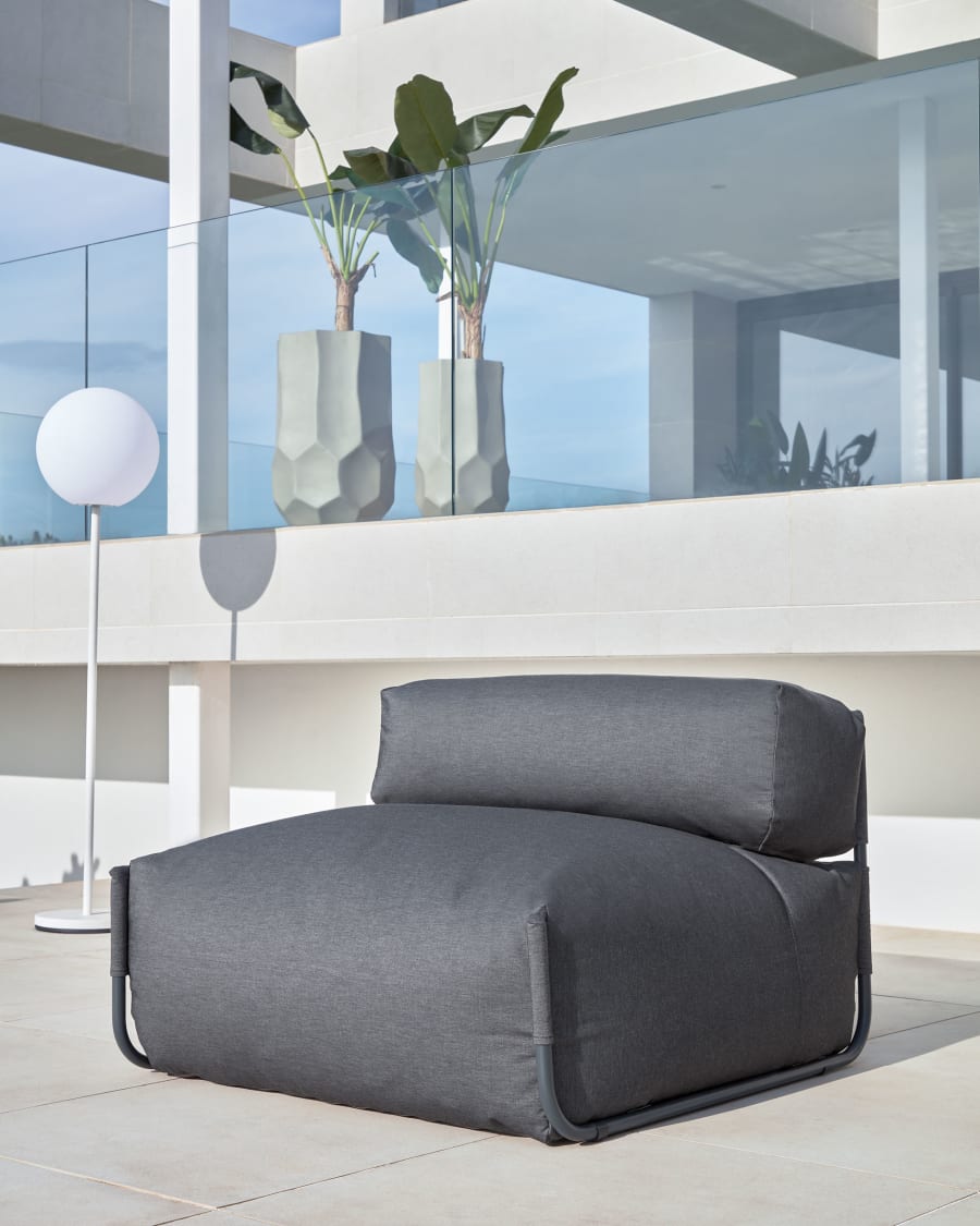 Pouf divano modulare schienale 100% outdoor Square grigio scuro e alluminio  nero 101x101cm