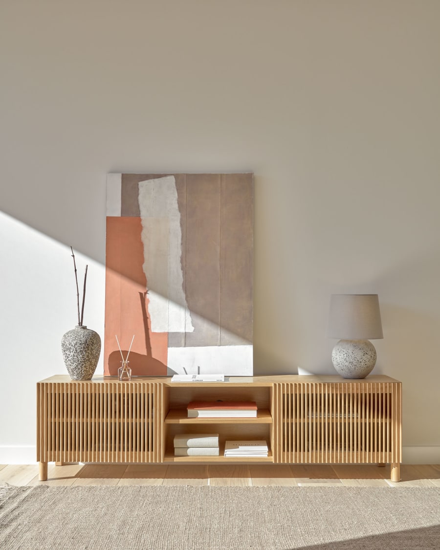 TV-meubel met 2 deuren in massief hout en eikenfineer 180x495 cm 100% FSC | Kave Home