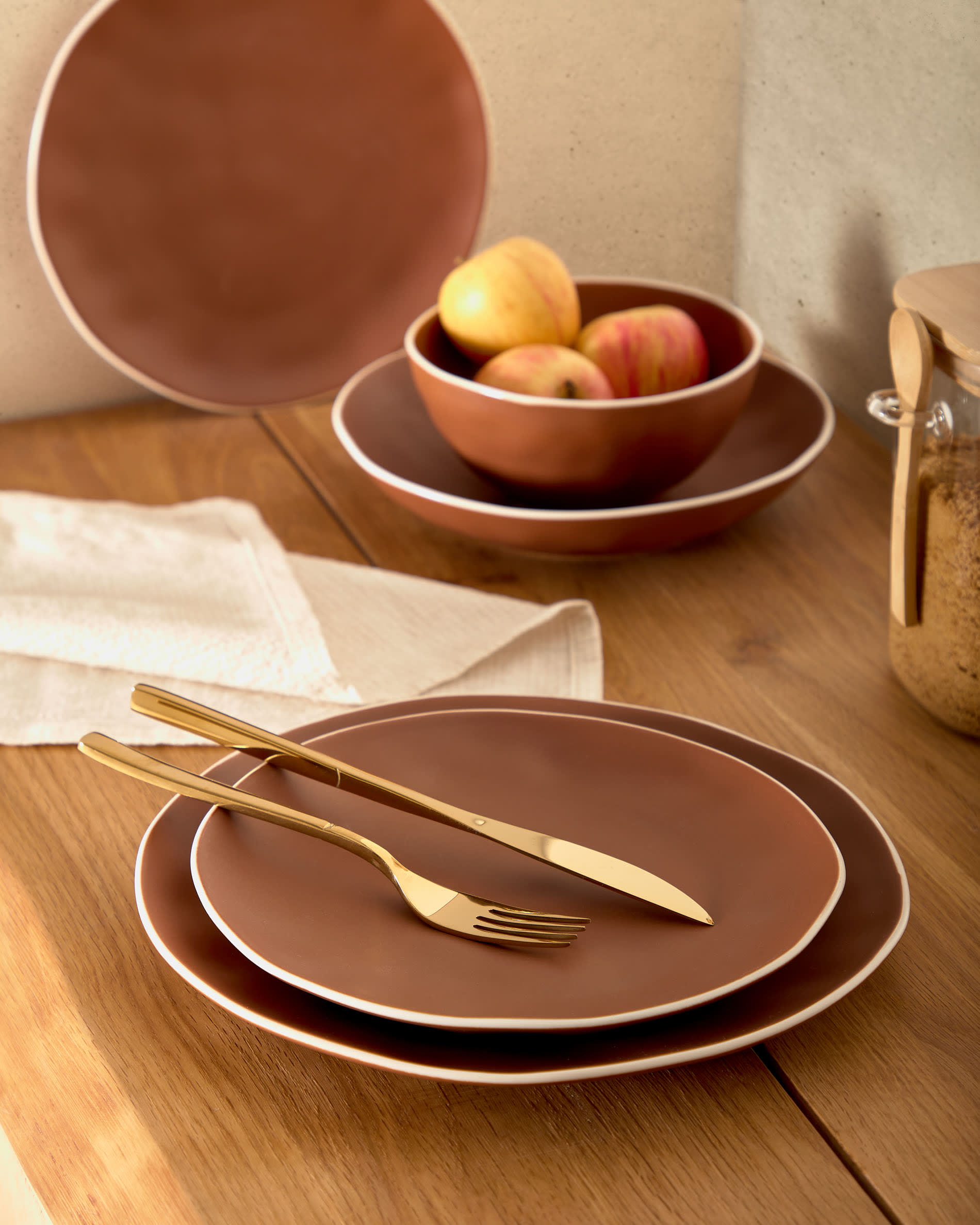 brown ceramic plates