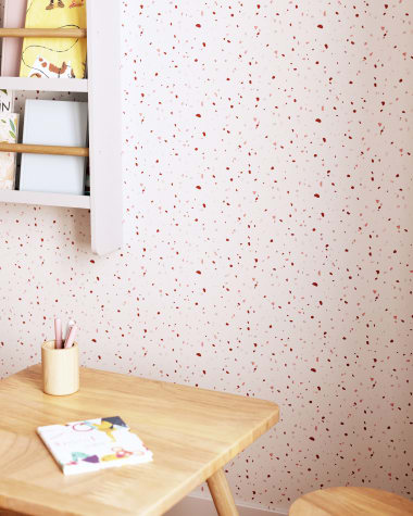 Nerta white wallpaper with terracotta and pink terrazzo print 10 x 0.53 m FSC MIX Credit