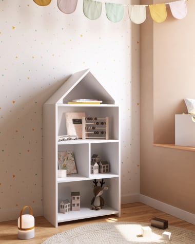 Celeste kids’ little house shelf unit in white MDF 50 x 105 cm