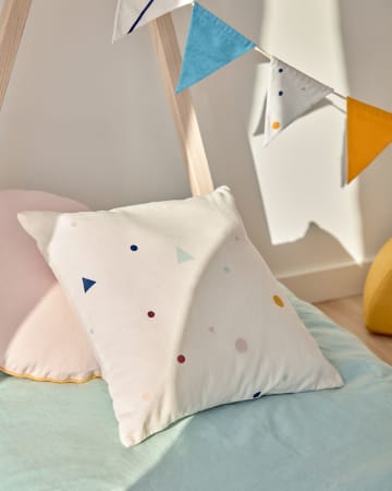 Funda cojín Miris 100% algodón topos y triángulos multicolor 45 x 45 cm