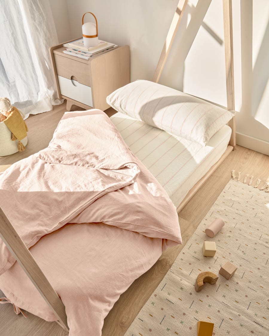 Set Gaitana funda bajera y funda almohada 100% algodón GOTS rosa 90 x 190 cm | Kave Home