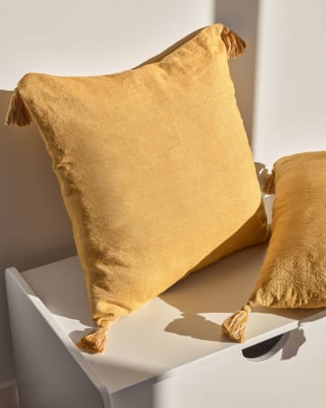 Fodera cuscino Eirenne in cotone e lino senape 45 x 45 cm