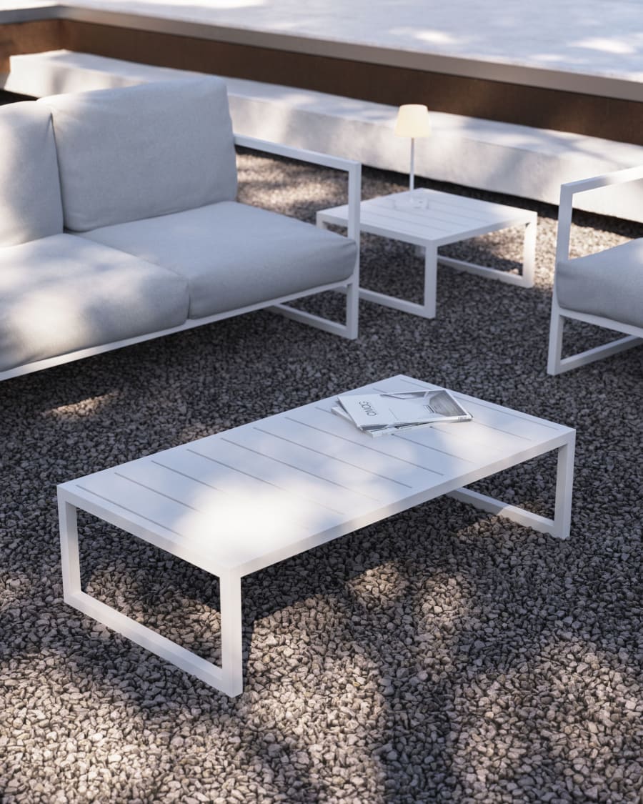 lexicon sessie verlichten Comova salontafel voor buiten in wit aluminium 60 x 114 cm | Kave Home