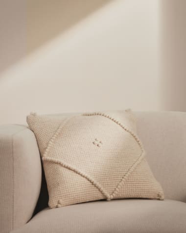 Vianney cushion cover, 100% beige cotton, 45 x 45 cm