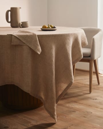 Mantel Ubalda de lino y algodón gris claro 150 x 250 cm