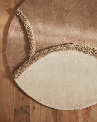 Daianna circular wool rug in brown and beige, Ø 120 cm