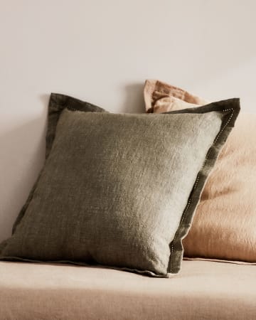 Rut cushion cover in green linen and cotton, 45 x 45 cm