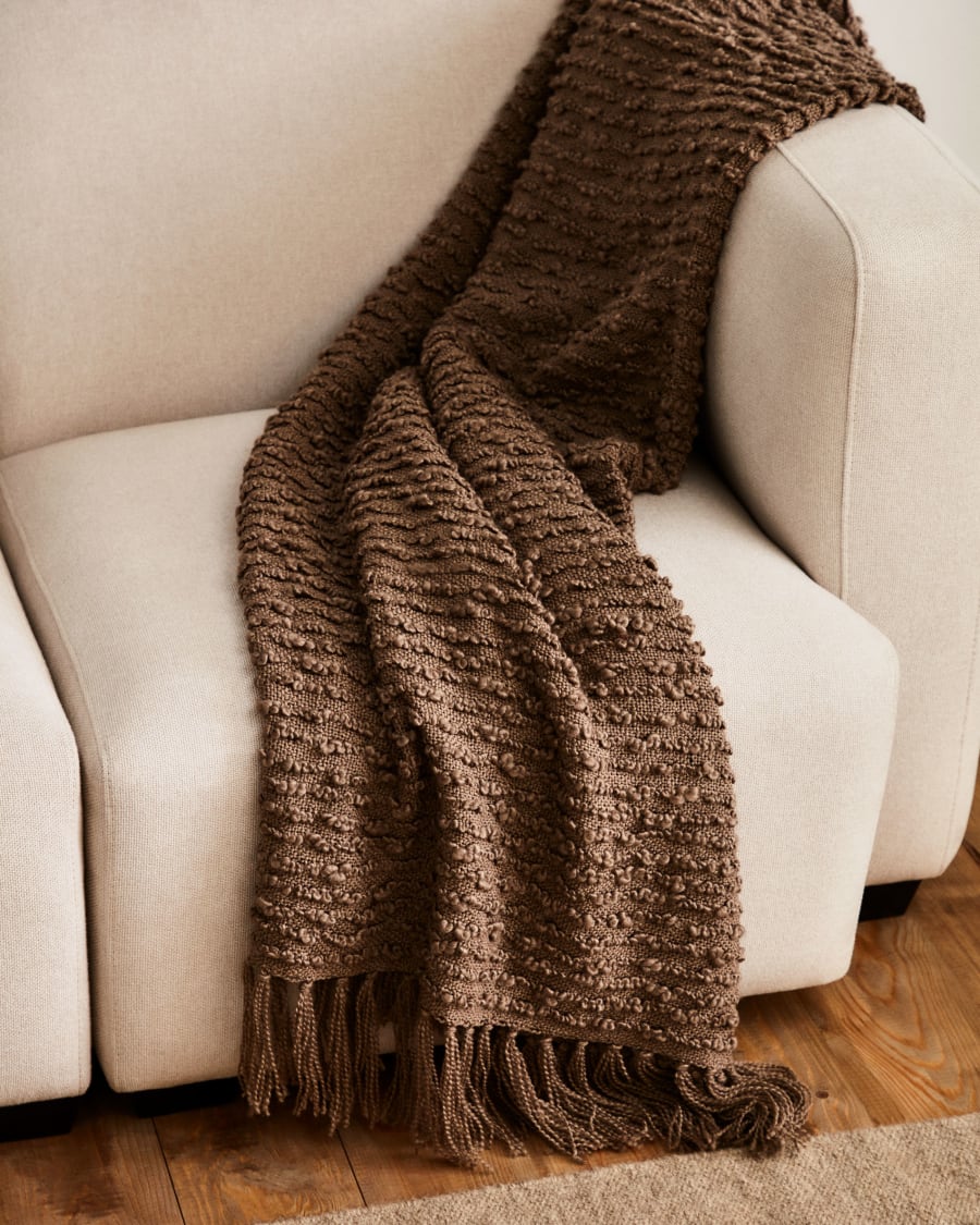 Manta 100% lana merino con flecos, tamaño 140x200cm, diseño escocés  café/crudo melange - Tienda Hohos