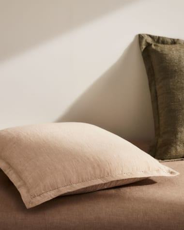 Poszewka na poduszkę Rut len i bawełna w kolorze beżowym 45 x 45 cm