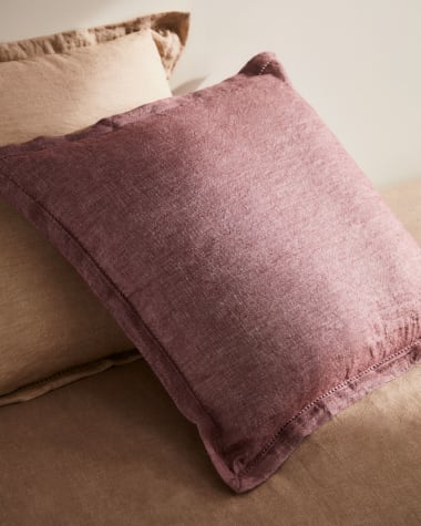 Poszewka na poduszkę Rut len i bawełna w kolorze bordowym 45 x 45 cm