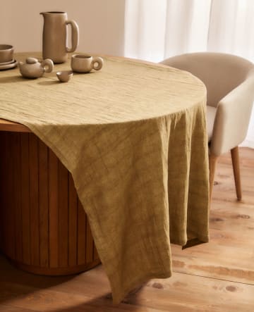 Ubalda Tischdecke aus Leinen und Baumwolle grün 150 x 250 cm