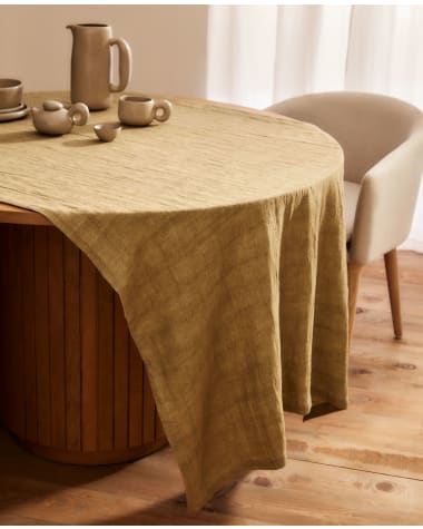 Nappe ronde 140 cm Lin - Avec linge de table aspect lin, aspect élégant -  tissu