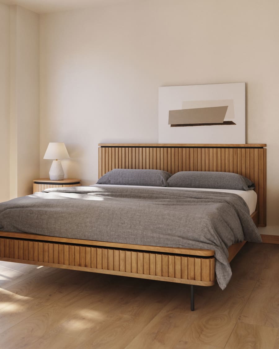 Licia bed made from solid mango wood and black painted metal for 160 x 200 cm mattress | Kave Home