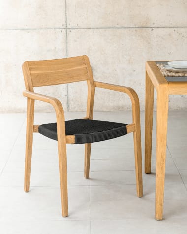 Better stackable chair in solid acacia wood and black cord
