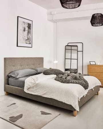 Natuse Bett mit Lattenrost in Grau für Matratze von 150 x 190 cm