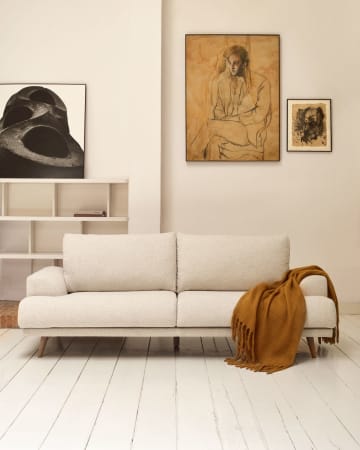 Karin 3-Sitzer-Sofa weiß und Beine aus massiver Buche 231 cm