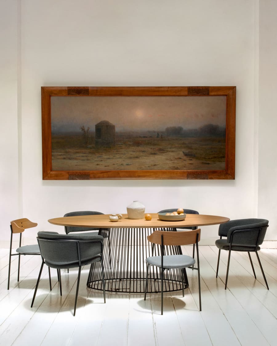 Table en bois de manguier - Pied en X noir pour salle à manger